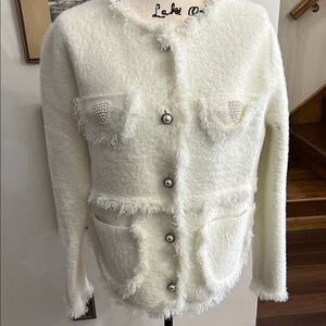 Elegant Women's Jacket/Sweater Embellished S/M Pearls Lady Jacket Jackie O SOFT